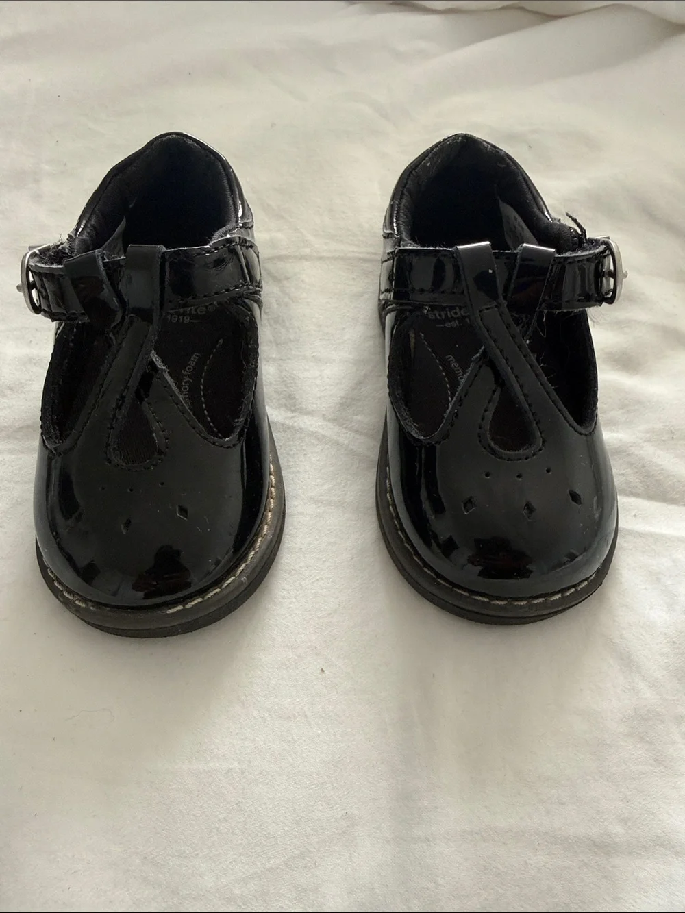 Stride Rite Black Patent T-Strap Kids Dress Shoes